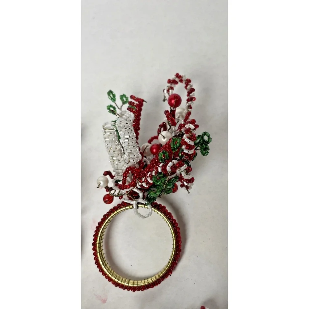 Beaded Holiday Christmas Napkin Ring Holders Set Of 6